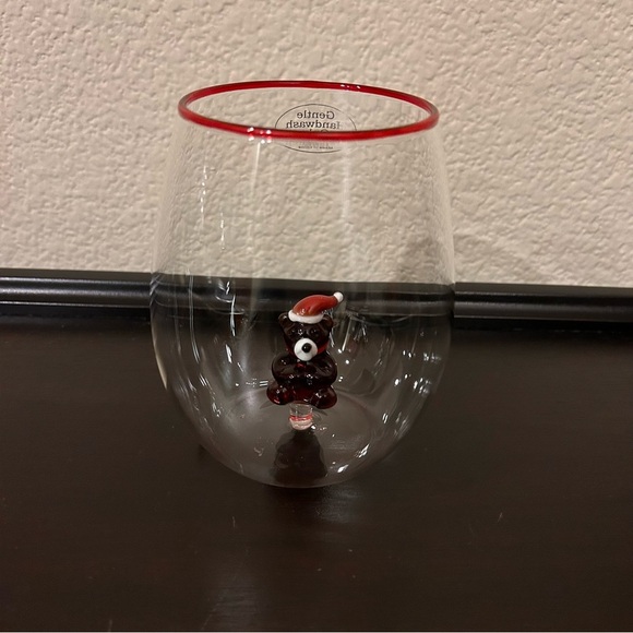 Anthropologie Other - Anthropologie Jolly Icon Stemless Wine Glass Teddy Bear Santa Hat NEW